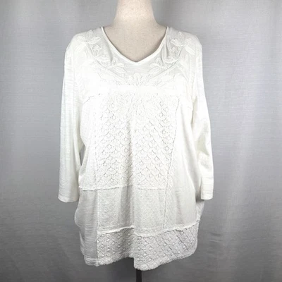 Top túnica Chicos blanco adornado encaje tejido talla 3 (XL) floral boho relajado Foto 1 de 4