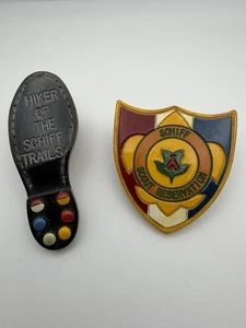 Set of 2 BSA Neal Neckerchief Slides Hiker of the Schiff Trails & Shield SS-572 - Picture 1 of 7