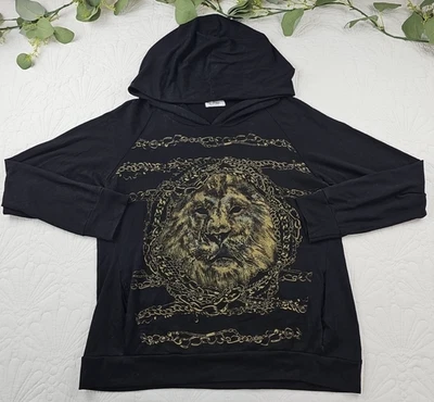 Sudadera con Capucha Lauren Moshi Gráfico León Negro y Amarillo Talla L Hecha en EE. UU. Foto 1 de 4