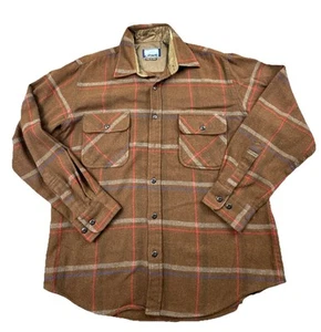Vintage Fieldmaster Shirt Men Medium Brown Plaid Flannel Wool Blend Work Outdoor - Picture 1 of 16