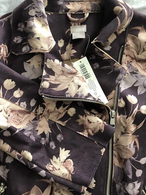 Chicos Moto 人造麂皮绒 尺寸 0/6 紫色 棕色 花卉 *nwt * 有缺陷 — 第 1/4 张图片