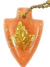 Vintage Lucite Confetti Gold Leaf Embossed Chunky Keychain 1.5"