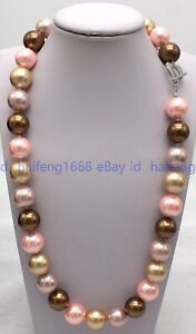 Schön 12mm Mehrfarbig Muschelperle Rund Perlen Silber Verschluss Halskette