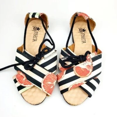Sandalias Insecta Zapatos 7.5 Planas Sin Cordones Rayas Naranja Boho Rayas Tirantes ECO Foto 1 de 4