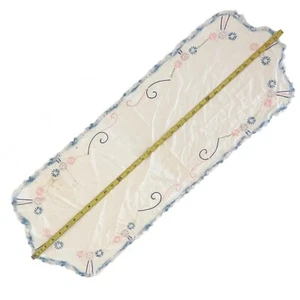 Vtg Dresser Scarf Table Runner Daisy Blue Pink Hand Embroidered Crocheted Edge - Picture 1 of 3