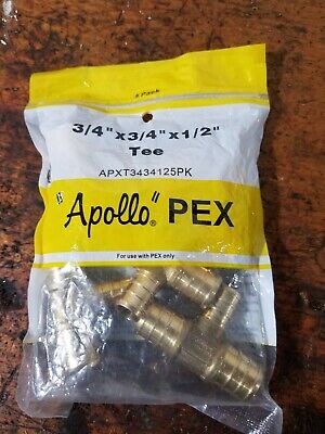  5PK Apollo APXT3434125PK PEX Brass Crimp Tee, 3/4-in X 3/4-in X 1/2-in • 8.99$
