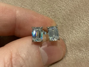 2.0 Carat Lab Created Diamond Emerald Cut Stud Earrings In Platinum Plated 925 - Picture 1 of 6