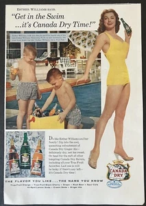 Traje de baño Canada Dry Esther Williams 1956 niños piscina verano color vintage estampado anuncio - Imagen 1 de 5