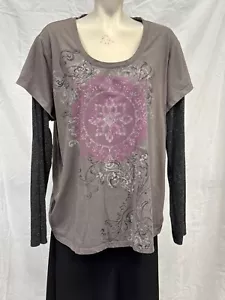 Appropriate Behavior Womens Gray Paisley Layer Look Shirt Size 3X Long Sleeve - Picture 1 of 8