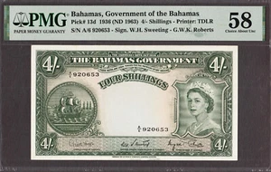 Bahamas 4/- Chelines QEII 1936 ND (1963) Pick-13d Acerca de UNC PMG 58 - Imagen 1 de 2
