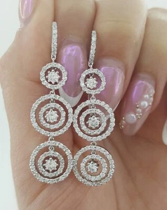 Diamond Circle Halo Drop Dangle Earrings 2.5 ct 18K White Gold Retail $3,995 - Picture 1 of 6