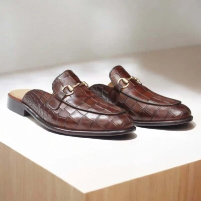 Handmade alligator textured leather mules, men leather dress slippers, crocodile - Image 1 of 4