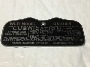 Harley Canadian WLC Placa de Datos Militar Tanque Nomenclatura Etiqueta Segunda Guerra Mundial 1943 Zinc - Imagen 1 de 2