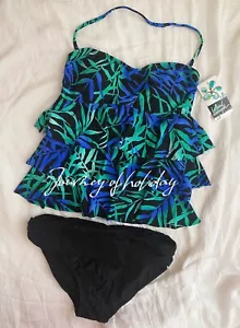 Women Swimming Suits Two Piece Tankini Set for Women Green/Blue Size 6 - Picture 1 of 6