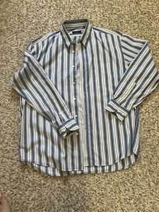 Canali  Cotton Mens Dress Sz XL Italy Long Sleeve Button Down Blue Striped - Picture 1 of 7