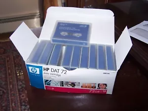 Caja de diez cartuchos de cinta HP DAT 72 P/N C8010A, abiertos pero sin usar - Imagen 1 de 3