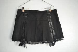 PUNK RAVE, Falda, Negra, 2XL, Plisada, Con Cinturón, Forrada con Encaje, Nueva con Etiquetas - Imagen 1 de 9