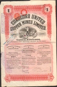 DECO => Titre 1 action: COROCORO UNITED COPPER MINES (BOLIVIE) (V) - Picture 1 of 1