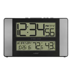 11 In. X 7 In. Atomic Digital Clock with Temperature and Humidity in Aluminum Fi - Picture 1 of 7