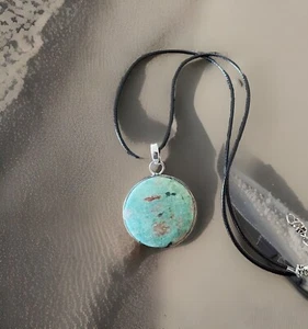 Peruvian Turquoise Gemstone Pendant Necklace -925 Sterling Silver Plated-New - Bild 1 von 3