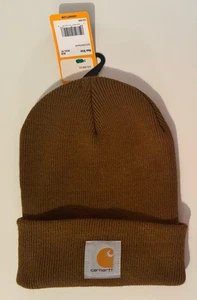 Carhartt Acrylic Beanie Ribbed Knit Brown One Size New With Tags - Picture 1 of 3