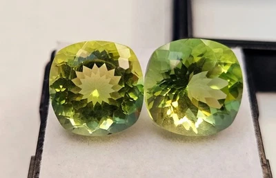 VVS Bi-Colour Pair Tourmaline Cushion 13-14 Ct Natural Certified Loose Gemstone - Image 1 of 4