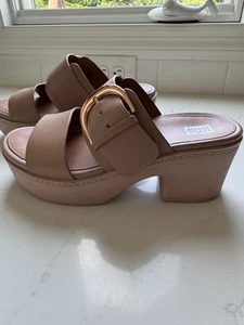 FitFlop Womens Pilar Sandals Beige Leather Platform 7 - Imagen 1 de 7
