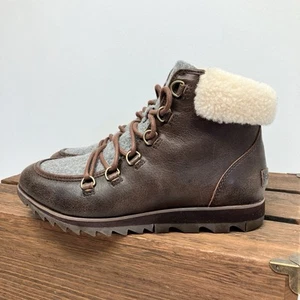 Sorel Harlow comodi stivaletti stringati marrone bomber pelle/grigio donna taglia 8 - Foto 1 di 14