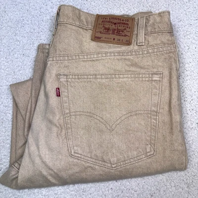 VTG Levis 550 Jeans Mens 38x30 (FIT 36) Tan Relaxed Denim Red Tab USA 90s 8/1998 - Image 1 of 4