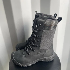 Keen Greta Tall Womens Boots Sz 7 Black Plaid Leather Waterproof Hiking Boots - Picture 1 of 6