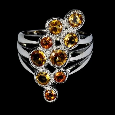 925纯银戒指圆形黄水晶5毫米天然宝石首饰尺寸8.5 — 第 1/4 张图片