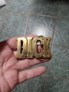 Vintage DICK  Name Cut Out Block Letters Solid Brass Belt Buckle - Picture 1 of 2