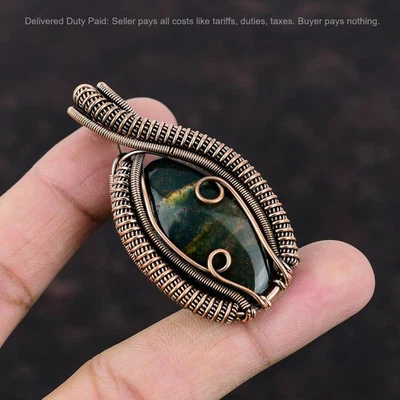 Oferta de Navidad Marzo Piedra de Sangre Piedra Preciosa Nuevo Alambre Envuelto Boda Colgante Cobre Foto 1 de 4