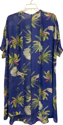 Lush Tropical Kimono Women's Size L Polyester Blue Floral Print - Изображение 1 из 4