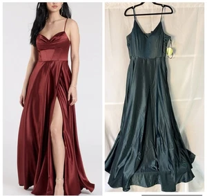 Windsor  Womens Long Formal Dress Hunter 13 Enchanted Satin Green Prom Occasion - Picture 1 of 18