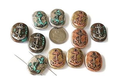 Cuentas deslizantes de 2 agujeros (11 piezas) plata estaño, cobre antiguo ancla de latón antiguo Foto 1 de 4