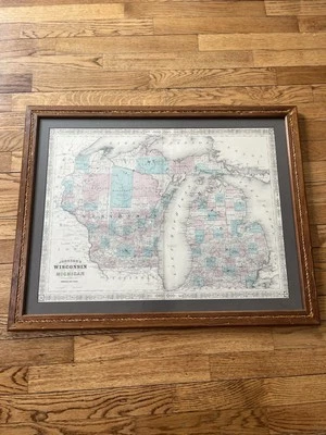Beautiful 1864 Johnson's Michigan and Wisconsin Hand Colored Map, Framed - Image 1 of 4