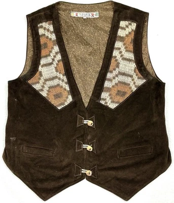 Chaleco De Colección IWOK Salta Argentina Marrón Gamuza Puntada Palanca Botón Mujer Foto 1 de 4