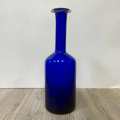 Jarrón grande azul cobalto cilíndrico botella vidrio soplado 12,5" de alto decoración de vajilla Foto 1 de 4