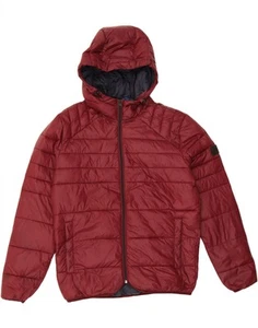 JACK & JONES Mens Hooded Padded Jacket UK 40 Large Maroon Nylon BL07 - Picture 1 of 4
