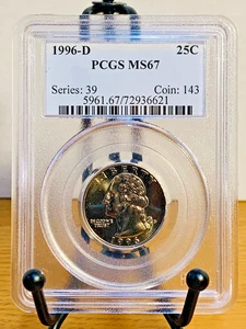 Cuarto de dólar Washington 1996-D graduación profesional MS67 como nuevo 67 #72936621 - Imagen 1 de 2