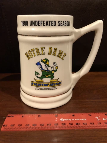 1988 Undefeated Season Notre Dame Ceramic Stein, Fighting Irish, Licensed, GUC Cover