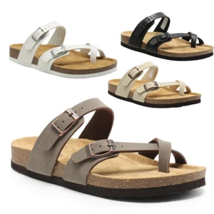 Women Slide Thong Flip Flop Sandals Cork Footbed Comfortable Casual Sandals - Picture 1 of 36