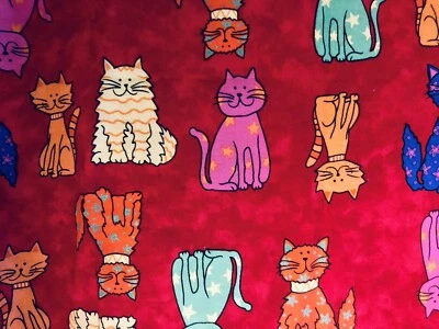 VTG`04 Happy CATS #BTR-3517 for Blank Textiles Bright Colors on Red BTFQ - Image 1 of 4