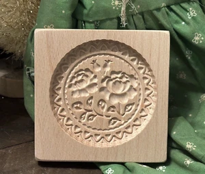 German Springerle Cookie Mold Carved Wood Flowering Rose w Piecrust Edge - Picture 1 of 24