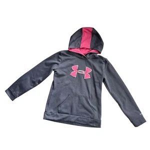 Under Armuor Girls Youth Gray Pink Long Sleeves Pullover Active Hoodie YXL - Picture 1 of 5