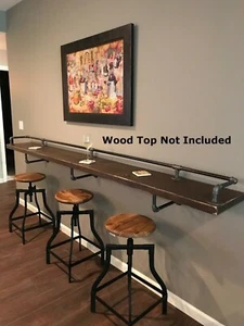Industrial Pipe Drink Rail, 3 Shelf Supports Included, "DIY" Parts Kit - 8" Deep - Picture 1 of 8