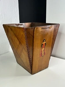 Vintage 1940s American Pin Up Folk Art Waste Basket - Picture 1 of 23