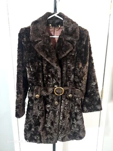 Women's Beautiful Vintage Rich Brown Crushed Velvet Faux Fur Coat, Size S / XS - Picture 1 of 24