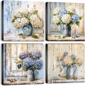 Wall Art Farmhouse Flowers Wall Decor Blossom Floral Pictures Bathroom 12x12, - Picture 1 of 12